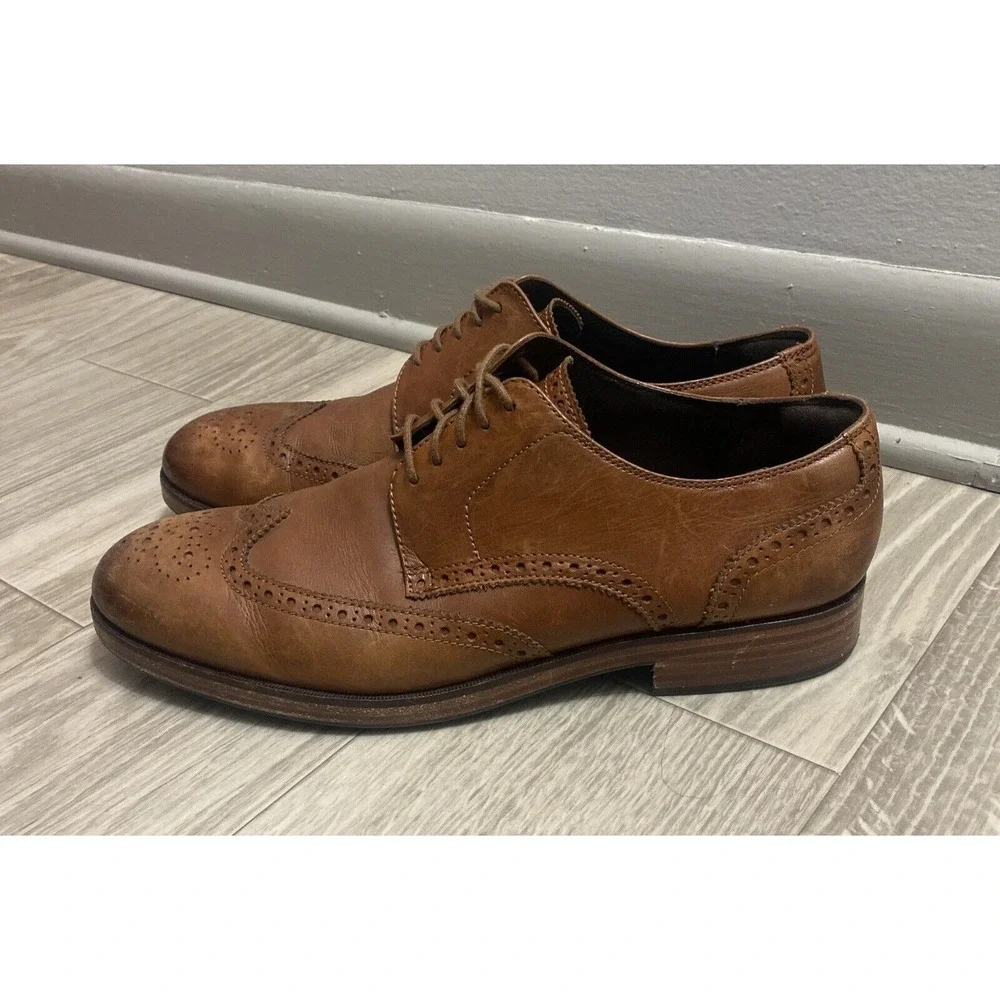 Cole Haan Men Harrison Grand Short Wing Oxford British Tan Lace-up Shoes Sz 10